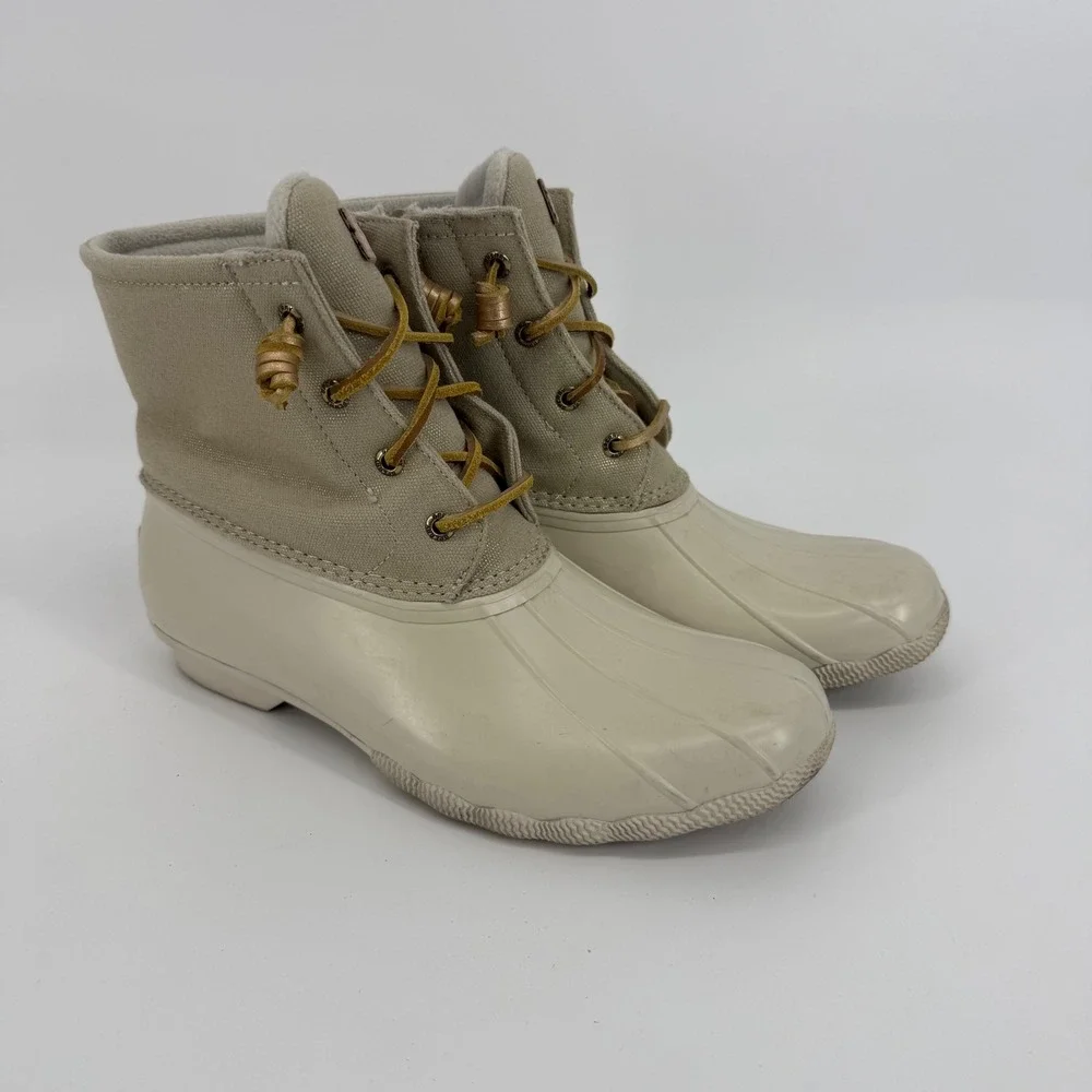 Sperry Saltwater Duck Boots Womens Size 10 Beige Excellent Water Resistant Zip